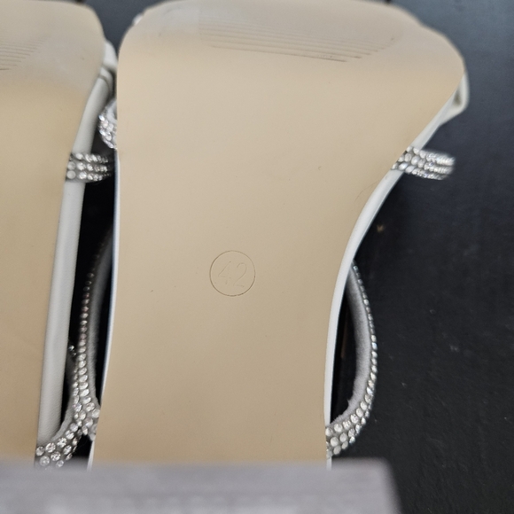 Elegant White Women's Heels with Rhinestone Straps Women's 11 Fancy Square Toe - Picture 11 of 11